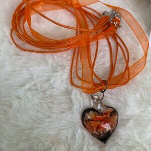 Orange ribbon with glass heart set